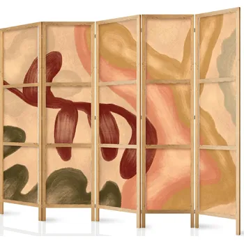 Paraván Japonský paraván - Obnošené figury: Tvary v technice Lime Wash v teplých barvách Velikost: 225x172 cm