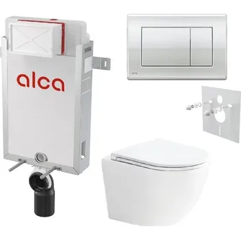 Alcadrain Set modulu k zazdění, klozetu EBS Urban Vortex Rimless, sedátka a tlačítka M271, chrom lesk