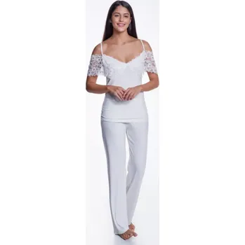 Dámské pyžamo Luisa Moretti Dámské bambusové pyžamo NELA, Krémová, V dárkovém boxu, Bambusové vlákno 100%, S krajkou - vel. M