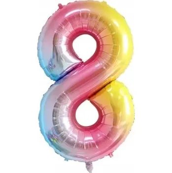 Balónek BALÓNEK ČÍSLICE 8 OSM BAREVNÝ FÓLIOVÝ VE TVARU ČÍSLICE NAROZENINY OSLAVA 1m