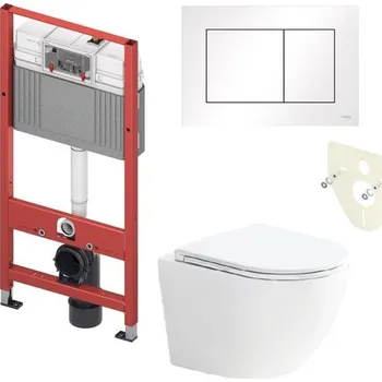 WC sada Tece Set modulu do sádrokartonu, WC EBS Vortex Rimless, sedátka a tlačítka, bílá