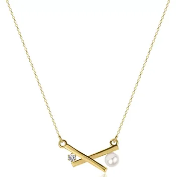 Náhrdelník Náhrdelník ze žlutého zlata 585 - zkřížené linie, sladkovodní perla, čirý zirkon