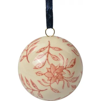 Vánoční ozdoba Béžovo-oranžová závěsná ozdoba keramická koule s květy Kaatje II S – 6 cm
