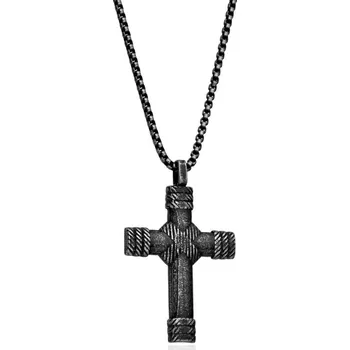 Náhrdelník Diverse Černý ocelový náhrdelník pro muže Křížek N1000520 + 2 měsíce na vrácení zboží