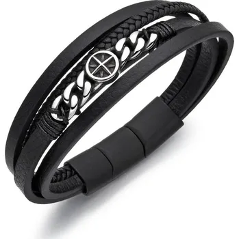 Náramek Diverse Černý kožený náramek pro muže B1000845 + 2 měsíce na vrácení zboží