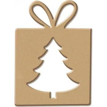 Vánoční dekorace Dřevěný výřez – dárek se stromečkem