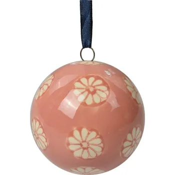 Vánoční ozdoba Oranžová závěsná ozdoba keramická koule s květy Kaatje I S – 6 cm