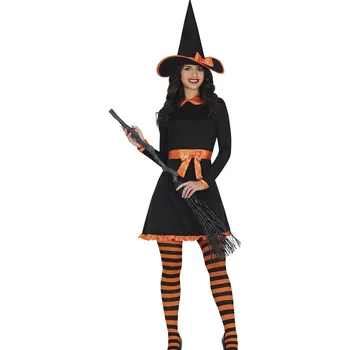 Karnevalový kostým Dámský kostým čarodějnice s oranžovými doplňky - L