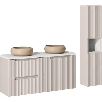 Koupelnový nábytek Koupelnová sestava Nova Cashmere s deskou, umyvadly a skříňkami 120 cm kašmírová/bílá