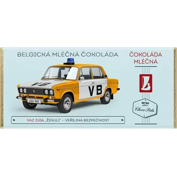 Cukrovinka Čokoláda RETRO 100 g VAZ 2106 "ŽIGULI" VB - mléčná (čokoláda s autem / žigulík Veřejná bezpečnost / belgická čokoláda)
