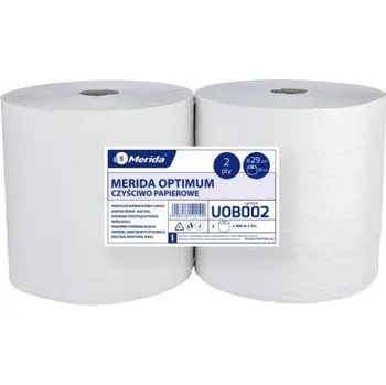 Papírová utěrka Optimum bílá, průměr 29 cm, délka 400 m, dvouvrstvá, balení 2 ks MERIDA
