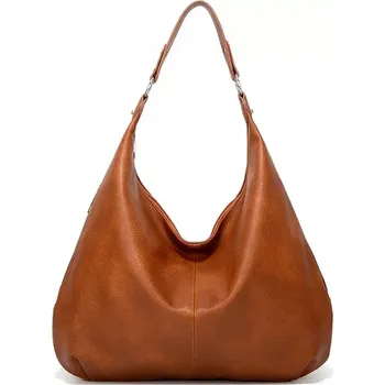 Kabelka Velká kabelka přes rameno RO267 (Hnědá kožená dámská kabelka přes rameno - stříbrné kování)