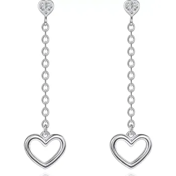 Náušnice Náušnice ze stříbra 925 - obrys srdce na řetízku, zirkonové srdce