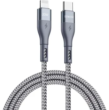 Datový kabel Kabel DUX DUCIS Duzzona pro Apple iPhone / iPad - USB-C / Lightning - tkanička - 3m - šedý
