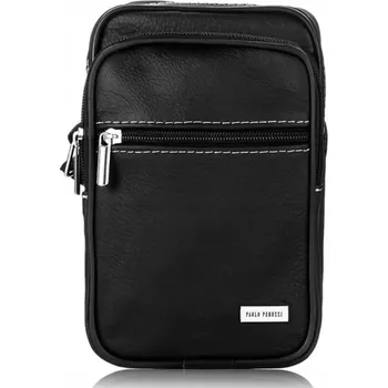 Pánská kožená taštička na doklady PB03 (Pánská taštička přes rameno vyrobena z přírodní kůže v černém provedení)