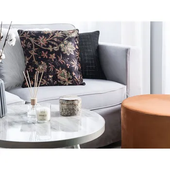 Dekorativní polštářek Skleněný obraz Polštář Hnědá / Oranžová Bavlna / Polstrování Květinový vzor 45 x 45 cm Obývací pokoj Salon Ložnice Beliani