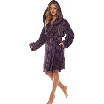 Dámský župan L & L Dámský krátký župan 2416 proužky fialový Barva: Fialová, Velikost: M