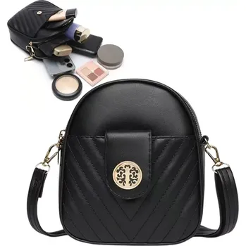 Kabelka Malá dámská kabelka (Prošívaná malá dámská kabelka na telefon a doklady, 19 x 16 x 5 cm, černá)