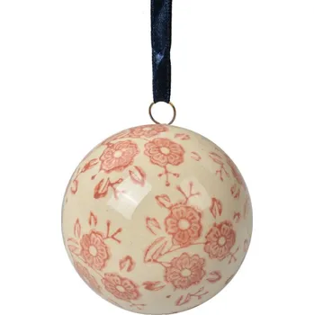Vánoční ozdoba Béžovo-oranžová závěsná ozdoba keramická koule s květy Kaatje III S – 6 cm