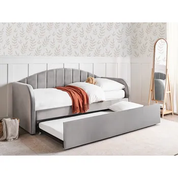 Ložnice Rozkládací postel šedá sametová čalouněná 90 x 200 cm s roštem a prošívaným čelem moderní postel pokoj pro hosty dětský pokoj Beliani