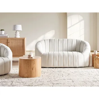 Pohovka 2místná pohovka krémově bílý samet moderní retro design prošívaný sedák s nízkým opěradlem Beliani