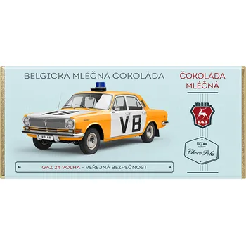 Čokoláda Čokoláda RETRO 100 g GAZ 24 VOLHA VB - mléčná (čokoláda s autem / Volha "Veřejná bezpečnost" / belgická čokoláda)