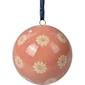 Vánoční ozdoba Oranžová závěsná ozdoba keramická koule s květy Kaatje I M – 8 cm