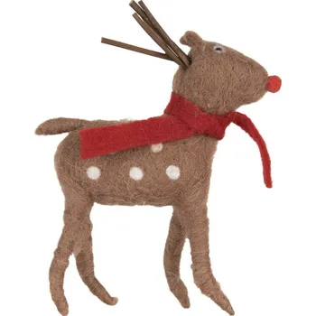 Vánoční dekorace plstěná figurka soba Rudolfa s červeným nosem a šálou – 19 cm