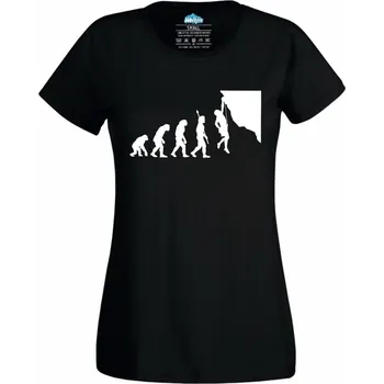 Dámské tričko Dámské tričko Evoluce lezectví (Skladem XS-4XL) (Velikost: M, Barva: Černá)