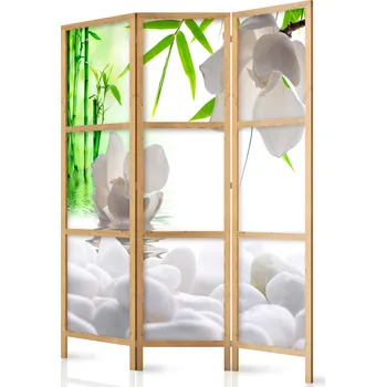 Paraván Japonský paraván - Oriental Balance: Jemné spojení bambusu, orchidejí a oblázků Velikost: 135x172 cm