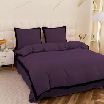 Povlečení Povlečení ze syntetické bavlny – fialové s černým okrajem 3 díly: 1ks 200x220 + 2ks 70x80