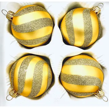 Vánoční ozdoba Irisa Barevné retro koule - Vánoční skleněné koule se zlatými pruhy sada 4 ks skleněných ozdob (Velikost 7 cm) Velikost: 7 cm, Balení: 4ks, Barva: zlatá