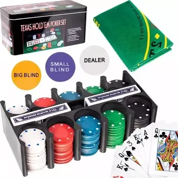 Pokerový set v boxu RO0265 (Kompletní pokerová sada - žetony, podložka, karty )
