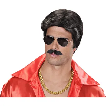 Karnevalová paruka Pánská černá paruka snový playboy s knírem