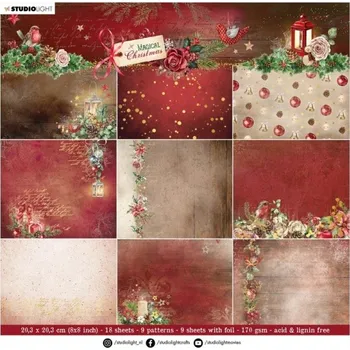 Blok podkladových papírů, 18 l. - Magical Christmas, červený