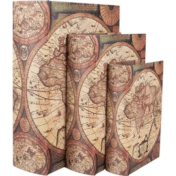 Úložný box Sada 3 ks úložných boxů ve tvaru knihy s motivem starých map v béžovém odstínu 27x22 cm / 22x17 cm / 17x12 cm