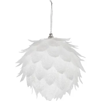 Vánoční dekorace Dekorácia MagicHome Vianoce, Guľa, páperová, biela, s glitrami, 10 cm