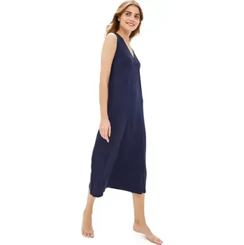 Dámská noční košile Luisa Moretti Dámská noční bambusová košilka BIANCA, Tmavě modrá, V dárkovém boxu, Bambusové vlákno 100%, Dlouhý - vel. S