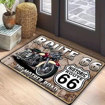 Příslušenství ke karavanu Rohožka sametová s motivem Route 66 - 80x50cm