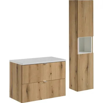Koupelnová sestava Nova Oak I s deskou a skříňkami 80 cm dub evoke/bílá