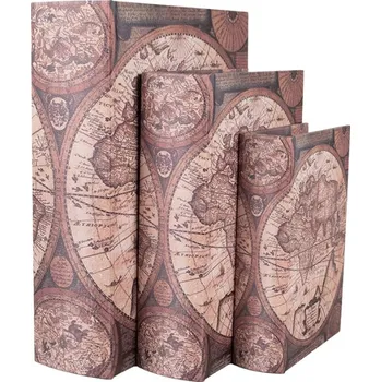 Úložný box Sada 3 ks úložných boxů ve tvaru knihy s motivem starých map ve starorůžovém odstínu 27x22 cm / 22x17 cm / 17x12 cm