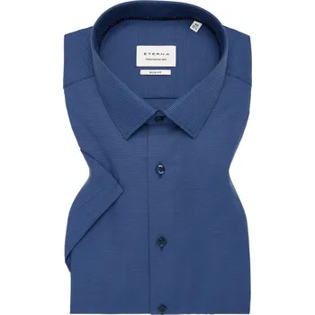 Pánská košile Košile Eterna Slim Fit Struktur s krátkým rukávem tmavě modrá velikost: 41, délka rukávu: krátký rukáv