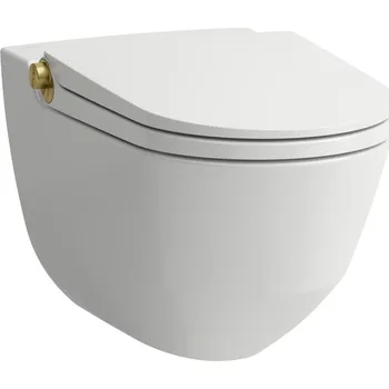 Klozet Cleanet Riva - závěsný klozet rimless s bidetovací funkcí, včetně sedátka, bílá mat, leštěné zlato H8206917620001