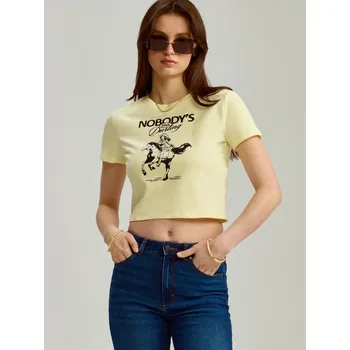 Dámská móda Krátké tričko s&nbsp;potiskem - M - House - žlutá - 425EJ-11X