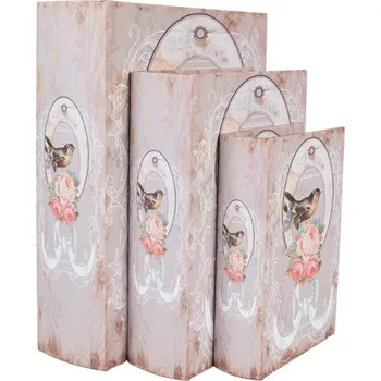 Úložný box Sada 3 ks úložných boxů ve tvaru knihy s motivem ptáčka a květin 27x22 cm / 22x17 cm / 17x12 cm