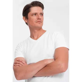 Pánské tričko Pánské klasické bavlněné tričko BASIC s výstřihem do V - bílá V4 OM-TSBS-0145 - 4XL