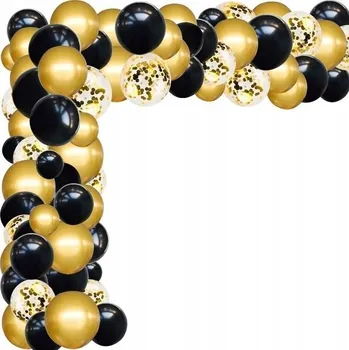 Balónek ČERNÉ ZLATÉ BALÓNKY konfety GIRLANDA s páskou OBLOUK