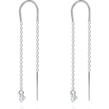 Náušnice Stříbrné náušnice 925 - srdíčko se zirkony, řetízek s obloučkem