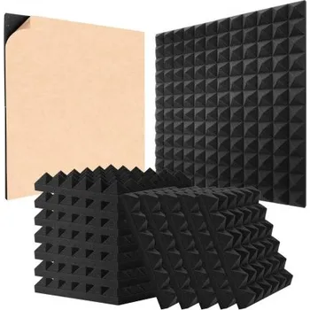 Obklad VEVOR Akustické pěnové panely , balení 48 kusů 12 x 12 x 2 palce, samolepicí pyramidální zvukotěsné stěnové panely, ohnivzdorné akustické panely, zvukově izolační panely pro studiové stěny a stropy, černé