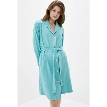 Dámský župan Luisa Moretti Dámský župan na knoflíky NICOLE, Tyrkysová, 220 g / m², Bavlna 80% / polyester 20%, Krátký - vel. S